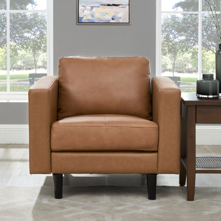 Single leather discount chair with footstool